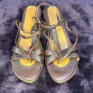 Born Brown Leather Heels Sandals